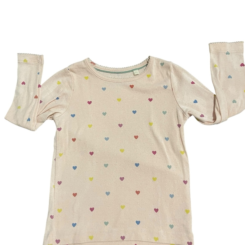 Mini Boden Cream Long Sleeve Tee with Multicolor Hearts